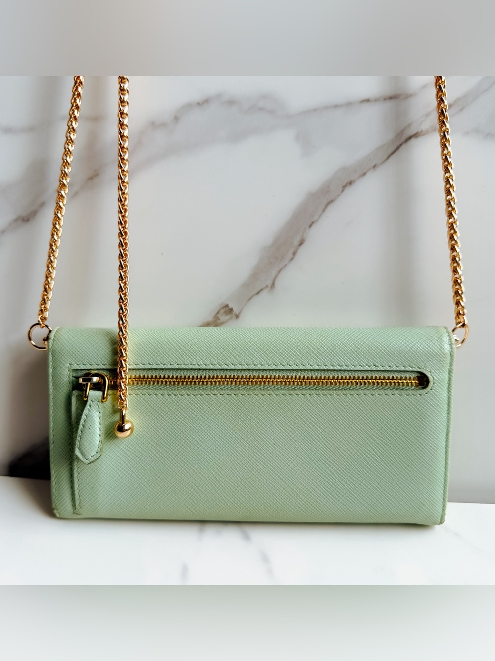 Prada Saffiano Mint green leather wallet on chain 🍃 - Picture 5 of 15